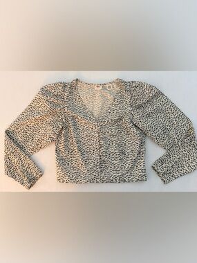 Levi's Women's XS Puff Sleeve Button-Down V-Neck Crop Blouse Abstract Print